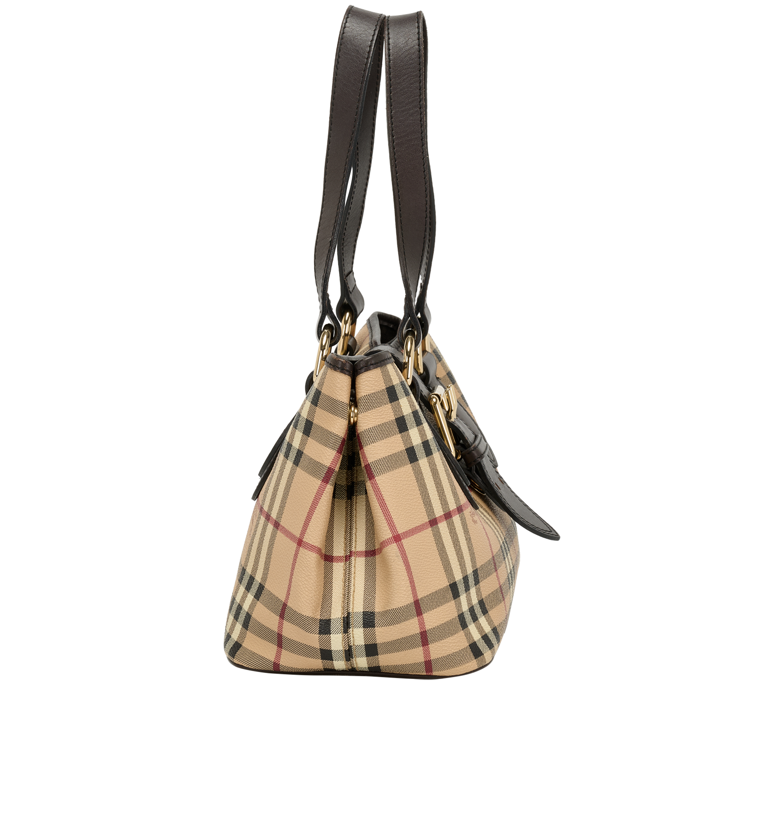 Check Shoulder Bag, &pound;295, Handbags, Beige/Brown, Canvas, Side view